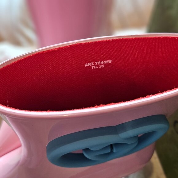 New Authentic Gucci Interlocking GG Logo Rubber Boots Pink Size 35 - Picture 8 of 8